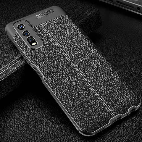 Coque Silicone Gel Motif Cuir Housse Etui WL1 pour Vivo Y70t 5G Noir