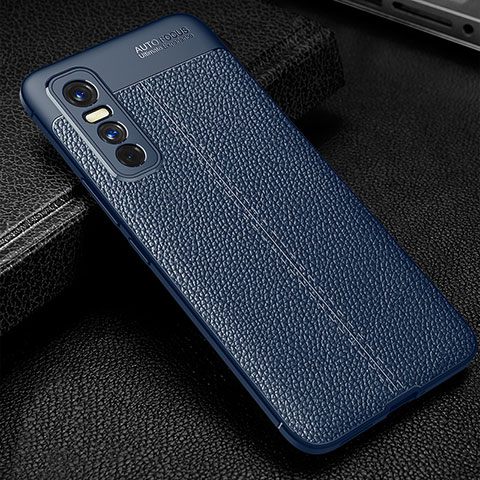 Coque Silicone Gel Motif Cuir Housse Etui WL1 pour Vivo Y73s 5G Bleu