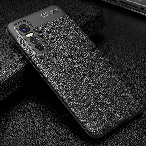 Coque Silicone Gel Motif Cuir Housse Etui WL1 pour Vivo Y73s 5G Noir