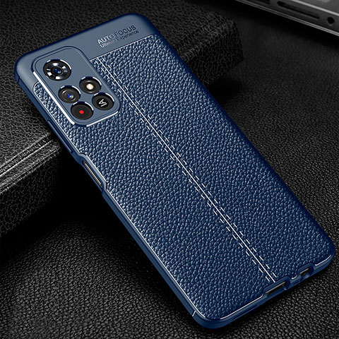 Coque Silicone Gel Motif Cuir Housse Etui WL1 pour Xiaomi Poco M4 Pro 5G Bleu