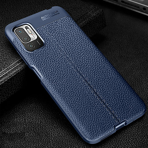 Coque Silicone Gel Motif Cuir Housse Etui WL1 pour Xiaomi Redmi Note 10T 5G Bleu