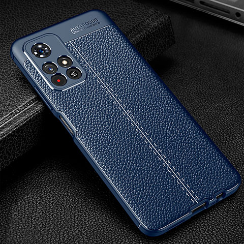 Coque Silicone Gel Motif Cuir Housse Etui WL1 pour Xiaomi Redmi Note 11 5G Bleu