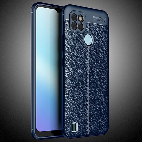 Coque Silicone Gel Motif Cuir Housse Etui WL2 pour Realme C25Y Bleu