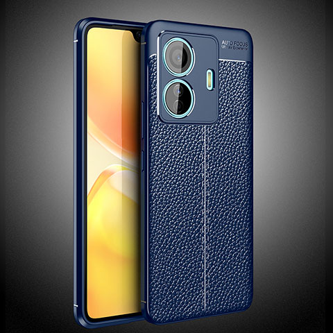 Coque Silicone Gel Motif Cuir Housse Etui WL2 pour Vivo T1 Pro 5G Bleu