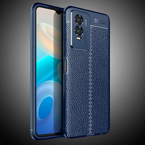 Coque Silicone Gel Motif Cuir Housse Etui WL2 pour Vivo Y76s 5G Bleu