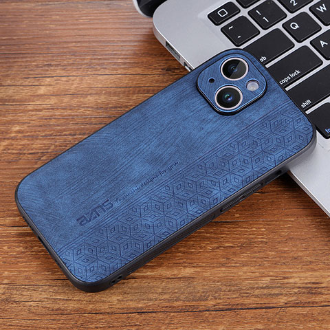 Coque Silicone Gel Motif Cuir Housse Etui YZ2 pour Apple iPhone 15 Pro Bleu