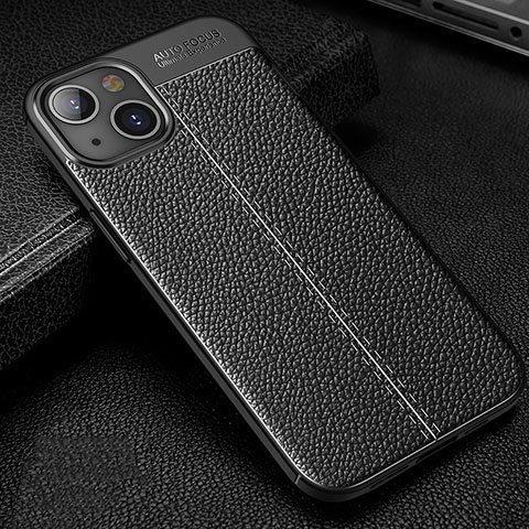 Coque Silicone Gel Motif Cuir Housse Etui Z01 pour Apple iPhone 13 Mini Noir