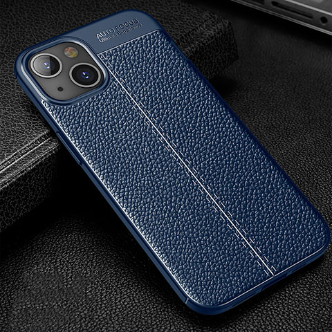 Coque Silicone Gel Motif Cuir Housse Etui Z01 pour Apple iPhone 15 Bleu