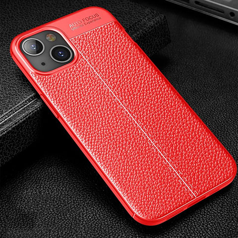 Coque Silicone Gel Motif Cuir Housse Etui Z01 pour Apple iPhone 15 Rouge