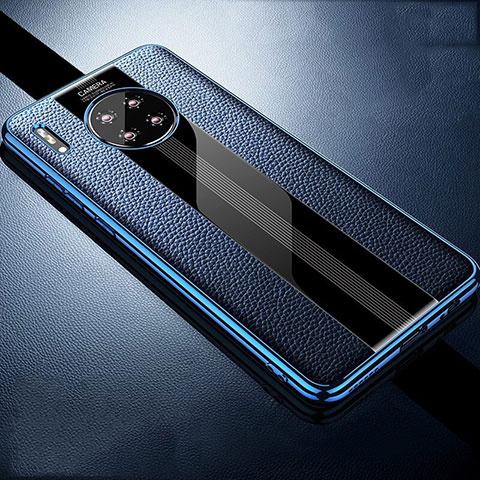 Coque Silicone Gel Motif Cuir Housse Etui Z01 pour Huawei Mate 30 Pro 5G Bleu