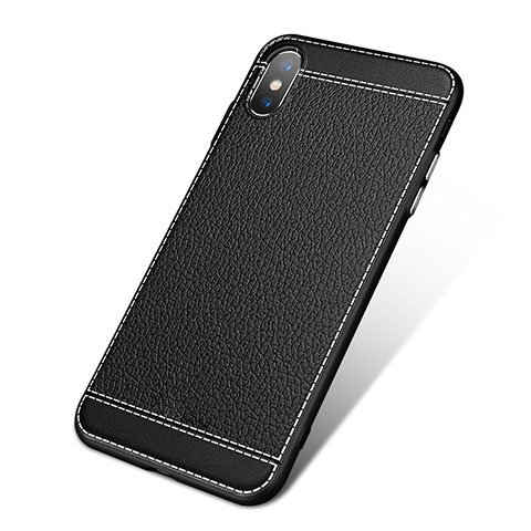 Coque Silicone Gel Motif Cuir L02 pour Apple iPhone Xs Noir