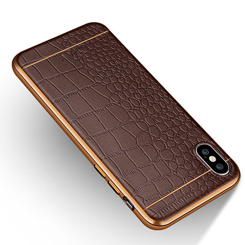 Coque Silicone Gel Motif Cuir L03 pour Apple iPhone Xs Marron