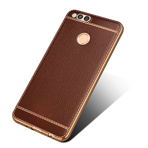 Coque Silicone Gel Motif Cuir pour Huawei Honor 7X Marron