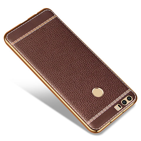 Coque Silicone Gel Motif Cuir pour Huawei Honor 8 Marron