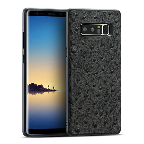 Coque Silicone Gel Motif Cuir Q01 pour Samsung Galaxy Note 8 Duos N950F Noir