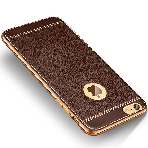 Coque Silicone Gel Motif Cuir W01 pour Apple iPhone 6 Plus Marron