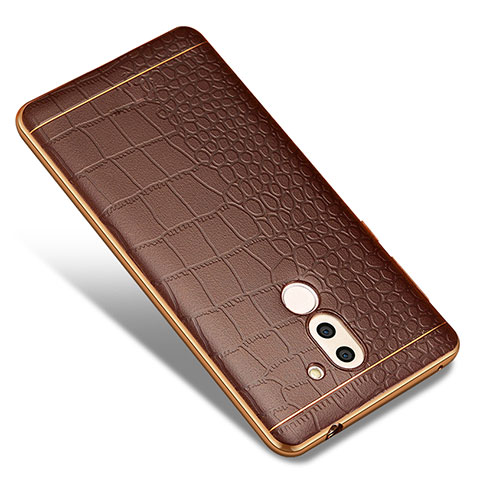 Coque Silicone Gel Motif Cuir W01 pour Huawei Honor 6X Pro Marron