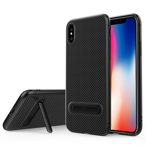 Coque Silicone Gel Serge Souple Couleur Unie avec Support pour Apple iPhone X Noir