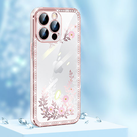 Coque Silicone Housse Etui Gel Bling-Bling AT1 pour Apple iPhone 13 Pro Max Or Rose