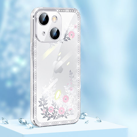 Coque Silicone Housse Etui Gel Bling-Bling AT1 pour Apple iPhone 15 Plus Argent