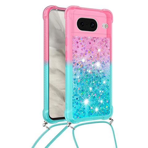 Coque Silicone Housse Etui Gel Bling-Bling avec Laniere Strap S01 pour Google Pixel 8 5G Rose