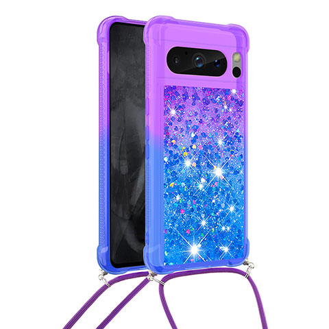 Coque Silicone Housse Etui Gel Bling-Bling avec Laniere Strap S01 pour Google Pixel 8 Pro 5G Violet