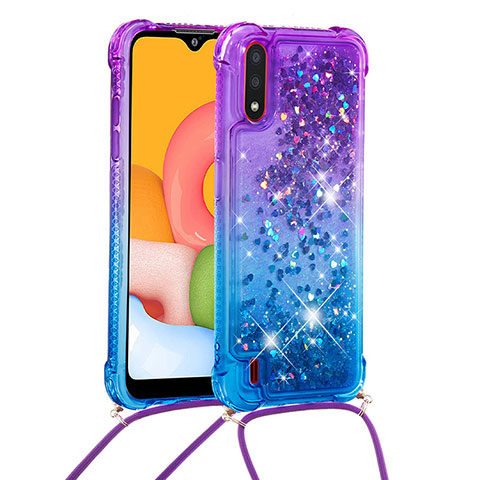 Coque Silicone Housse Etui Gel Bling-Bling avec Laniere Strap S01 pour Samsung Galaxy A01 SM-A015 Violet