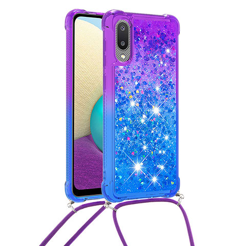 Coque Silicone Housse Etui Gel Bling-Bling avec Laniere Strap S01 pour Samsung Galaxy A02 Violet