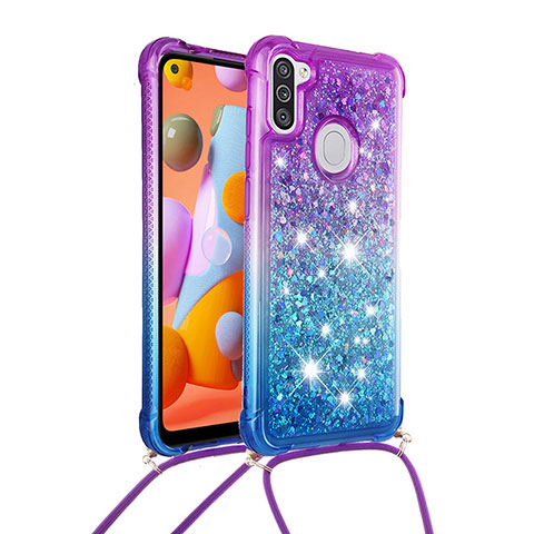 Coque Silicone Housse Etui Gel Bling-Bling avec Laniere Strap S01 pour Samsung Galaxy A11 Violet