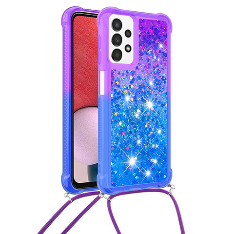 Coque Silicone Housse Etui Gel Bling-Bling avec Laniere Strap S01 pour Samsung Galaxy A13 4G Violet