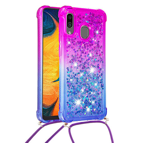 Coque Silicone Housse Etui Gel Bling-Bling avec Laniere Strap S01 pour Samsung Galaxy A20 Violet