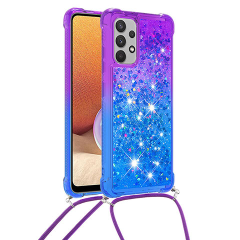 Coque Silicone Housse Etui Gel Bling-Bling avec Laniere Strap S01 pour Samsung Galaxy A32 4G Violet