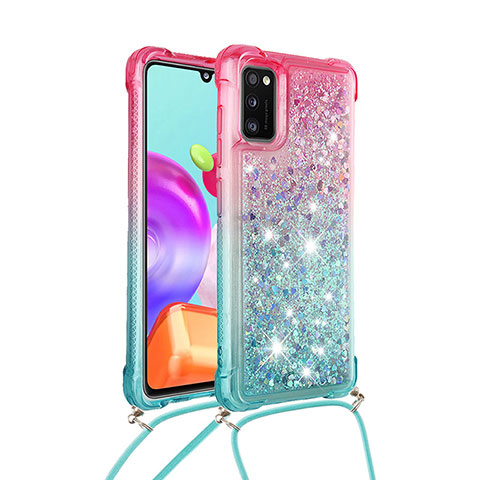 Coque Silicone Housse Etui Gel Bling-Bling avec Laniere Strap S01 pour Samsung Galaxy A41 Rose