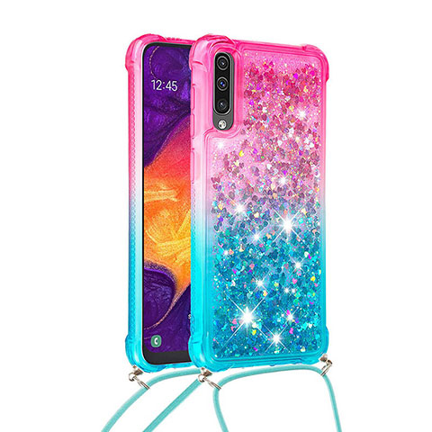 Coque Silicone Housse Etui Gel Bling-Bling avec Laniere Strap S01 pour Samsung Galaxy A50S Rose