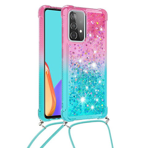 Coque Silicone Housse Etui Gel Bling-Bling avec Laniere Strap S01 pour Samsung Galaxy A52 4G Rose