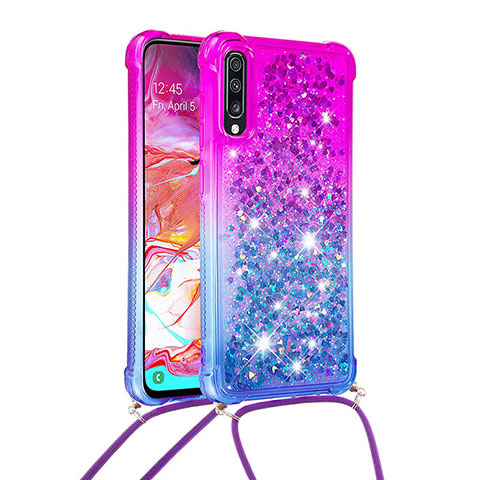 Coque Silicone Housse Etui Gel Bling-Bling avec Laniere Strap S01 pour Samsung Galaxy A70S Violet