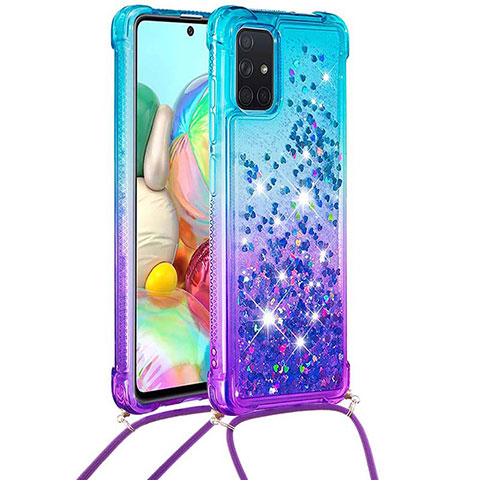 Coque Silicone Housse Etui Gel Bling-Bling avec Laniere Strap S01 pour Samsung Galaxy A71 4G A715 Bleu Ciel