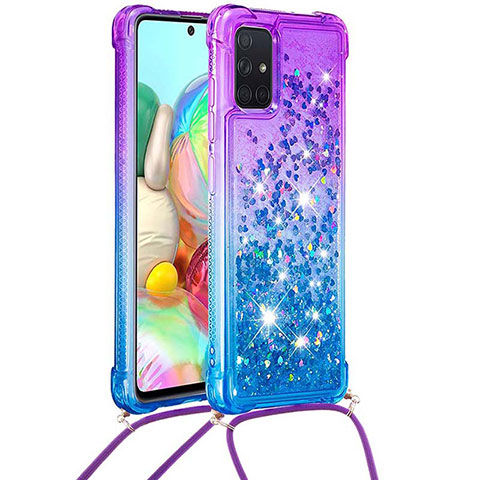 Coque Silicone Housse Etui Gel Bling-Bling avec Laniere Strap S01 pour Samsung Galaxy A71 5G Violet