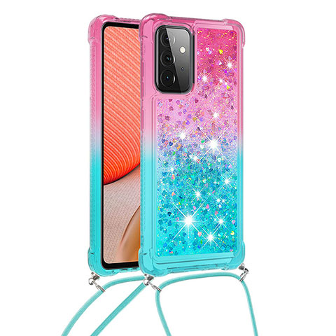 Coque Silicone Housse Etui Gel Bling-Bling avec Laniere Strap S01 pour Samsung Galaxy A72 4G Rose