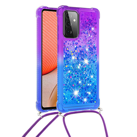 Coque Silicone Housse Etui Gel Bling-Bling avec Laniere Strap S01 pour Samsung Galaxy A72 5G Violet