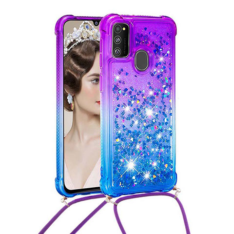 Coque Silicone Housse Etui Gel Bling-Bling avec Laniere Strap S01 pour Samsung Galaxy M30s Violet