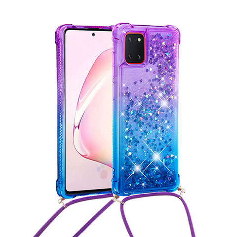 Coque Silicone Housse Etui Gel Bling-Bling avec Laniere Strap S01 pour Samsung Galaxy Note 10 Lite Violet