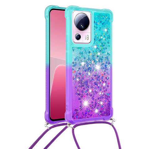 Coque Silicone Housse Etui Gel Bling-Bling avec Laniere Strap S01 pour Xiaomi Civi 2 5G Bleu Ciel