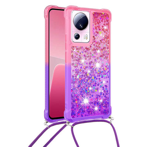 Coque Silicone Housse Etui Gel Bling-Bling avec Laniere Strap S01 pour Xiaomi Civi 2 5G Rose Rouge