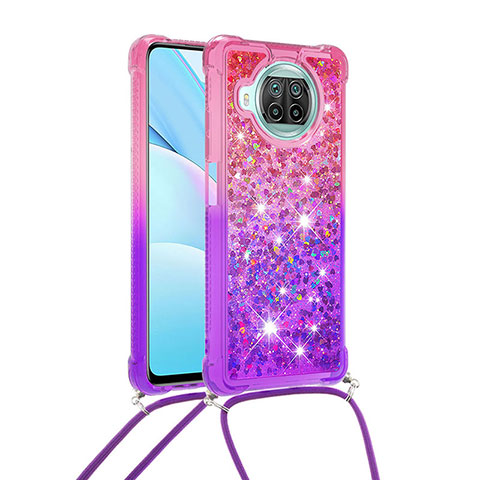 Coque Silicone Housse Etui Gel Bling-Bling avec Laniere Strap S01 pour Xiaomi Mi 10T Lite 5G Rose Rouge