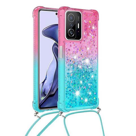 Coque Silicone Housse Etui Gel Bling-Bling avec Laniere Strap S01 pour Xiaomi Mi 11T Pro 5G Rose