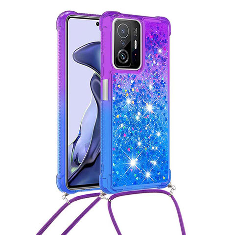 Coque Silicone Housse Etui Gel Bling-Bling avec Laniere Strap S01 pour Xiaomi Mi 11T Pro 5G Violet