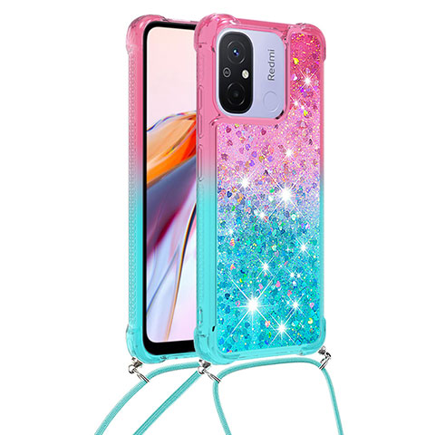 Coque Silicone Housse Etui Gel Bling-Bling avec Laniere Strap S01 pour Xiaomi Poco C55 Rose