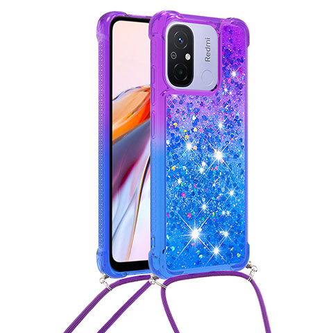 Coque Silicone Housse Etui Gel Bling-Bling avec Laniere Strap S01 pour Xiaomi Poco C55 Violet