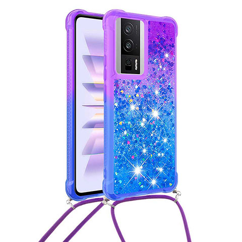 Coque Silicone Housse Etui Gel Bling-Bling avec Laniere Strap S01 pour Xiaomi Poco F5 Pro 5G Violet